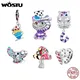 WOSTU 100% 925 Sterling Silver Fashion Colorful Magic Cat Charms Beads for Women Fit Original DIY