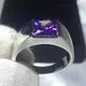 Charm Purple Amethyst Stone Rings For Men Women Real s925 Sterling Silver Ring Wedding Bands Square