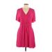 Maje Casual Dress - Mini V-Neck Short sleeves: Pink Solid Dresses - Women's Size Large
