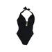 One Piece Swimsuit: Black Print Swimwear - Women's Size 8