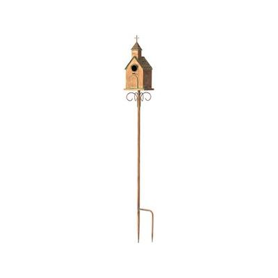 Glitzhome Farmhouse Faux Copper Distressed Metal Church Outdoor Decorative Garden with Stake Birdhouse, Yellow