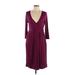 Donna Karan New York Casual Dress - Sheath Plunge 3/4 sleeves: Burgundy Print Dresses - Women's Size Large