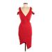 Boohoo Casual Dress - Mini V-Neck Sleeveless: Red Solid Dresses - Women's Size 6