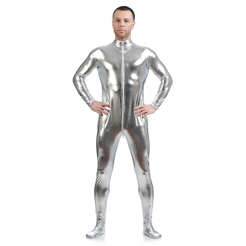 Glänzende Zentai-Anzüge Ganzkörperanzug Bodysuit Karnevalskostüm Ganzkörperanzug Herren Damen Sex Einfarbig Elasthan Latex Kostüm für Halloween Erwachsene Image