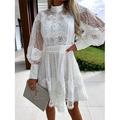 Damen Minikleid Weißes Kleid Spitzenkleid Freizeitkleid A Linie Kleid Streetwear A-Linie Straße Date Normale Passform Langarm Stehkragen Schwarz Weiß Sommer