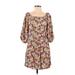 Free People Casual Dress - Mini Boatneck 3/4 sleeves: Ivory Print Dresses - Women's Size Small