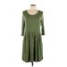 Casual Dress - Fit & Flare: Green Solid Dresses - Women's Size Large