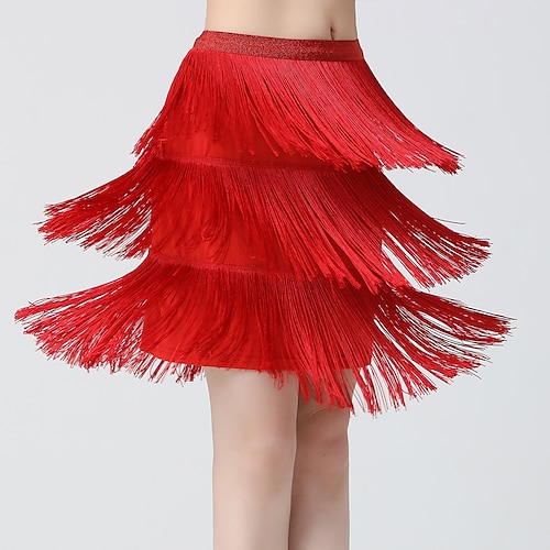 Röcke für Bauchtanz, lateinamerikanischer Tanz, Fransen, Quaste, reine Farbe, Spleißen, Damen, Training, Leistung, hoher Spandex Image