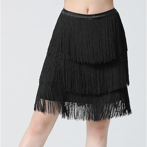 Röcke für Bauchtanz, lateinamerikanischer Tanz, Fransen, Quaste, reine Farbe, Spleißen, Damen, Training, Leistung, hoher Spandex Image