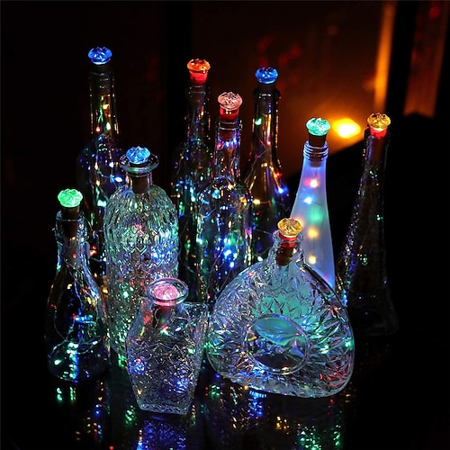 Eleganter Hochzeitsfeierempfang, 20er-Pack Weinflaschenlichter mit Korken – 20 LEDs Lichterkette, batteriebetriebene diamantenförmige LED-Lichter für DIY-Party-Feiertagsdekoration Image
