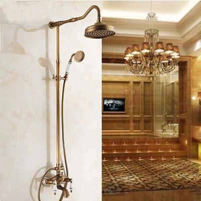 Vintage Shower Faucet Set, Brass Shower System Oil-rubbed Bronze Rainfall 2 Handles 3 Holes Contain with Rain Shower/Shower rod/Handshower/Supply Lines and Hot/Cold Water