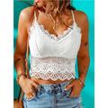 Lace Shirt Tank Eyelet top WhiteLaceShirt Women's White Plain Lace Cropped Street Daily Fashion Spaghetti Strap Regular Fit S