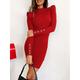 Women's Casual Dress Plain Dress Elegant Dress Mini Dress Button Valentine's Day Gift Date Red Valentines Dress Elegant Round Neck Long Sleeve Slim Black Red Color S M L XL XXL Size