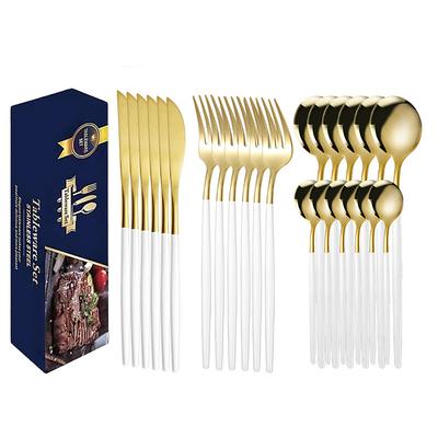 Portuguese Stainless Steel Tableware Titanium Plated Gold Gift Box Steak Knife Fork Spoon 24 Piece Set