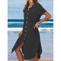 Women's Cotton Linen Shirt Dress Midi Pocket Detail Loose Fit Summer Spring