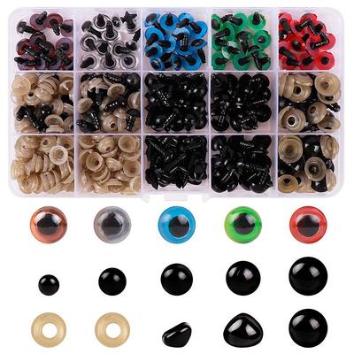 390pcs Plastic Safety Eyes and Noses, Includes Colorful Safety Eyes and Safety Nose with Washers, Multiple Sizes for Doll, Plush Animal and Teddy Bear Craft Making