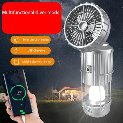 Solar Electric Fan Camping Lamp with Bluetooth Speaker Portable Switch Camping Lamp Lithium Battery Solar USB Charging