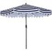 9ft Outdoor Patio Umbrella Flap Market Table Umbrella with 8 Sturdy Ribs Push Button Tilt and Crank Blue White Stripes