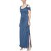 Long Cold Shoulder Dress With Cowl Neckline - Blue - Alex Evenings Dresses