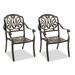 Fithood Set of 2 Cast Aluminum Patio Dining Chairs Stackable Outdoor Bistro Chairs with Armrests for Balcony Backyard Garden Deck Antique Bronze (Without Cushions)