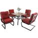 7 Piece Outdoor Patio Dining Set 6 Spring Motion Cushion Chairs 1 Rectangular Table with 1.57 Umbrella Hole Furniture Sets for Lawn Backyard Garden Red