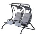 SEGMART 2-Person Outdoor Porch Swing Chair Patio Swing Glider with Canopy Outdoor Swings with 2 Cup Holders and Weather Resistant Steel Frame for Patio Garden Poolside Gray