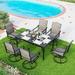 7 Pieces Patio Dining Set Rectangular Expandable Black Metal Table with 9 Padded Textilene Fabric Swivel Chairs Outdoor Furniture Set for Garden Poolside Backyard Porch