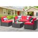 Shintenchi 5 Pieces Outdoor Patio Sectional Sofa Couch Black PE Wicker Furniture Conversation Sets with Washable Cushions & Glass Coffee Table for Garden Poolside Backyard (Aegean