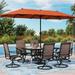 & William Patio Dining Set 8 Pieces Outdoor Metal Furniture Set with 13ft Double-Sided Patio Umbrella Beige 6 x Swivel Patio Dining Chairs 1 Wood Like Umbrella Table for Patio Lawn