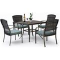 Patio Dining Table Set Garden Dining Set 7 Piece Outdoor Wicker Furniture Set for Backyard Garden Deck Poolside/Iron Slats Table Top Removable Cushions(Green)
