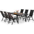 & William Outdoor Patio 7 Pieces Dining Set with 6 PE Rattan Chairs and 1 Rectangle Expandable Metal Table Modern Outdoor Furniture with Seat Cushions for Poolside Porch Patio Bal