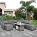 Outdoor Patio Silver Gray Rattan 9 Piece Sectional Furniture Set PE Wicker Conversation Sofa Chairs with Glass Top Storage Table Navy Blue Cushion and Free Furniture Cover