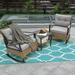 3 Pieces Outdoor Conversation Set with 2 Rattan Rocking Chair & Steel Table Comfy Leisure Patio Armchair with Removable Cushion for Backyard Porch Poolside Grey