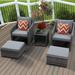NOBLEMOOD 5 Pieces Patio Wicker Furniture Set with Ottoman Outdoor Rattan Conversation Sofa Chairs with Glass Coffee Table and Cover for Lawn Garden Backyard Pool (Grey)