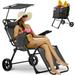 ABORON Folding Beach Chair for Adults Heavy Duty Beach Chair with Canopy Shade Foldable Beach Lounge Chair with Footrest 2 in 1 Beach Chair with Integrated Wagon Pull Cart Combination Large Wheels