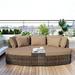 6-Piece Outdoor Round Sofa Set with Coffee Table & Ottoman PE Wicker Rattan Sectional Sofa Couch with Thick Cushion & Pillow Patio Conversation Set for Backyard Porch Poolside Brown