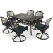 VIVIJASON 7-Piece Outdoor Furniture Dining Set All-Weather Cast Aluminum Conversation Set Includes 6 Swivel Dining Chairs and a Rectangle Table with Umbrella Hole for Patio Garden Navy Blue Cushion