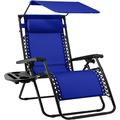 Folding Zero Gravity Outdoor Recliner Patio Lounge Chair w/Adjustable Canopy Shade Headrest Side Accessory Tray Textilene Mesh - Cobalt Blue