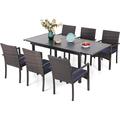 & William 9 Pieces Patio Dining Set for 8 Outdoor Dining Furniture with 1 X-large E-coating Square Metal Table and 8 Rattan Chairs with Cushions Outdoor Table & Chairs for Porch