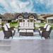 Outdoor Patio Wicker Furniture Set - 5 Piece Patio Rattan Sectional Sofa Set with 3-Seat Couch 2 Armchairs 2 Ottoman Footrests for Patio Conversation(5PC Mixed Grey/Blue)