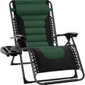 Oversized Padded Zero Gravity Chair Folding Outdoor Patio Recliner XL Anti Gravity Lounger for Backyard w/Headrest Cup Holder Side Tray Polyester Mesh - Forest Green