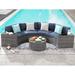 SUNSITT Outdoor Patio Furniture Sectional 7-Piece Half-Moon Curved Outdoor Sofa Set with Round Coffee Table 4 Pillows & Waterproof Cover Grey Rattan