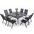 & William Outdoor Patio 7 Pieces Dining Set with 6 PE Rattan Chairs and 1 Rectangle Expandable Metal Table Modern Outdoor Furniture with Seat Cushions for Poolside Porch Patio Bal