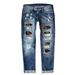 VBARHMQRT Female Elastic Waist Jeans for Women Womens Jeans Baseball Print Ripped Pants Fashion Jeans for Women 2024 Cargo Jeans for Women High Waisted