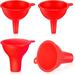 4 Pcs Kitchen Funnel Set Canning Funnel Silicone Funnel Food Funnel Small and Large Wide Mouth Funnel for Jars Jam Spice Filling Bottles Liquid Oil and Powder(Red)