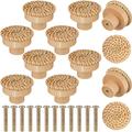 Boho Rattan Dresser Knobs Round Wooden Drawer Knobs Handmade Wicker Woven and Screws for Boho Furniture Knobs Cabinets Dresser Handles Hardware Pulls Cabinet Knobs (Natural 12 Knobs and 12 Screws)