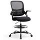 Deiokin Drafting Tall Office Chair Ergonomic Mesh Mid Back Task Office Chair with Adjustable Lumbar Support Flip up Arms and Foot-ring Executive Computer Swivel Chair Home Desk Chair Black