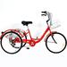 YAPENG 26 inch 7 Speed Adult Tricycles Low Step-Through Frame 3 Wheels Cruiser Bicycles with Front and Cargo Basket for Seniors Women Men Red