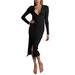 SIMU Summer Dresses for Women 2024 Women Long Sleeve Lapel Button Closure Dress Rib Skinny Pack Hip Solid Color Long Slim Fit Casual Dress Black XL