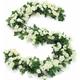 Pesce - 2 Pack Artificial Flowers Vine 69 Head Flowers Silk Faux Rose Garland Plants Hanging Ivy Hanging Baskets Wedding Garden Room Wall Decor-White